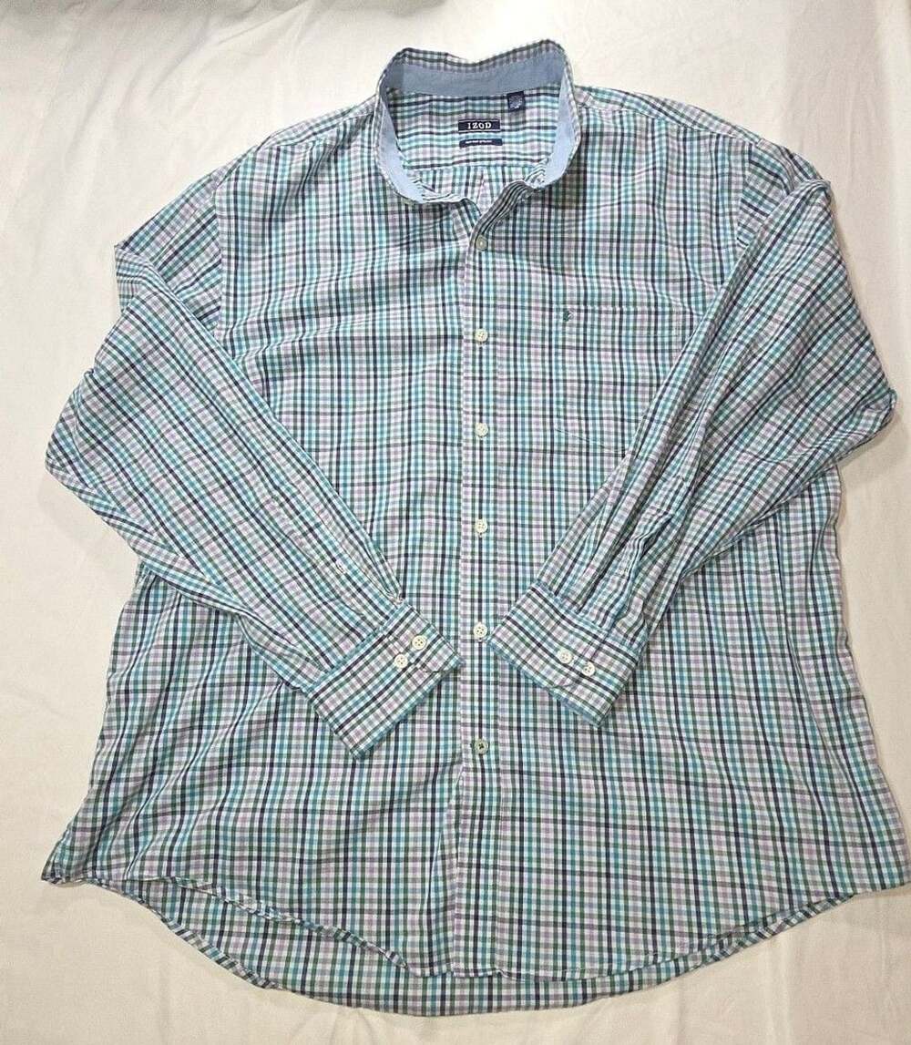 IZOD Button Up Long Sleeve Shirt Plaid Multicolor